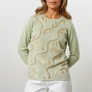 Alfred Dunner Stretchy Knit Top in Metallic Sage Green